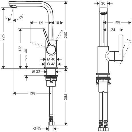 Hansgrohe Metris Смеситель для раковины Однорычажный с боковым управлением, Поворотный излив Цвет: Хром